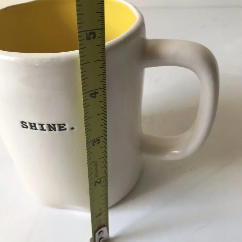 Rae Dunn Magenta white SHINE ceramic mug yellow inside w/handle coffee tea 16 oz